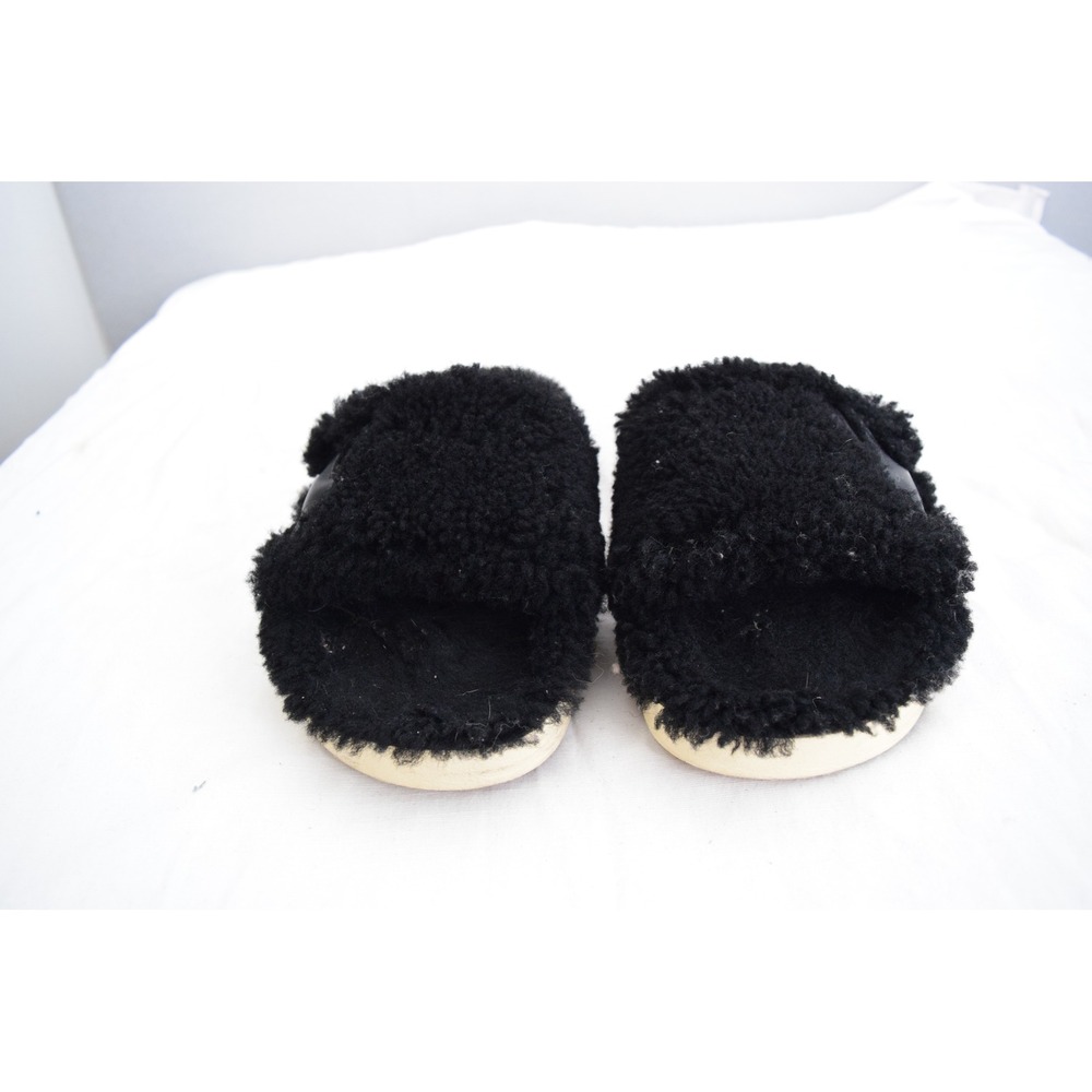 Golden Goose Poolstar Shearling Slides 9.5? Black Leather Star Men Sandals Italy - Picture 3 of 9